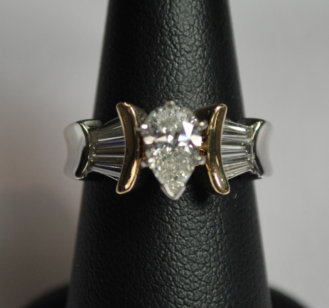 1.28ct Old Cut Pear Shape Diamond Ring with Tapered Baguette Shoulders |  Hancocks London